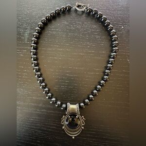 Artisan Crafted Sterling Silver 925 Onyx Bead & Pendant Necklace